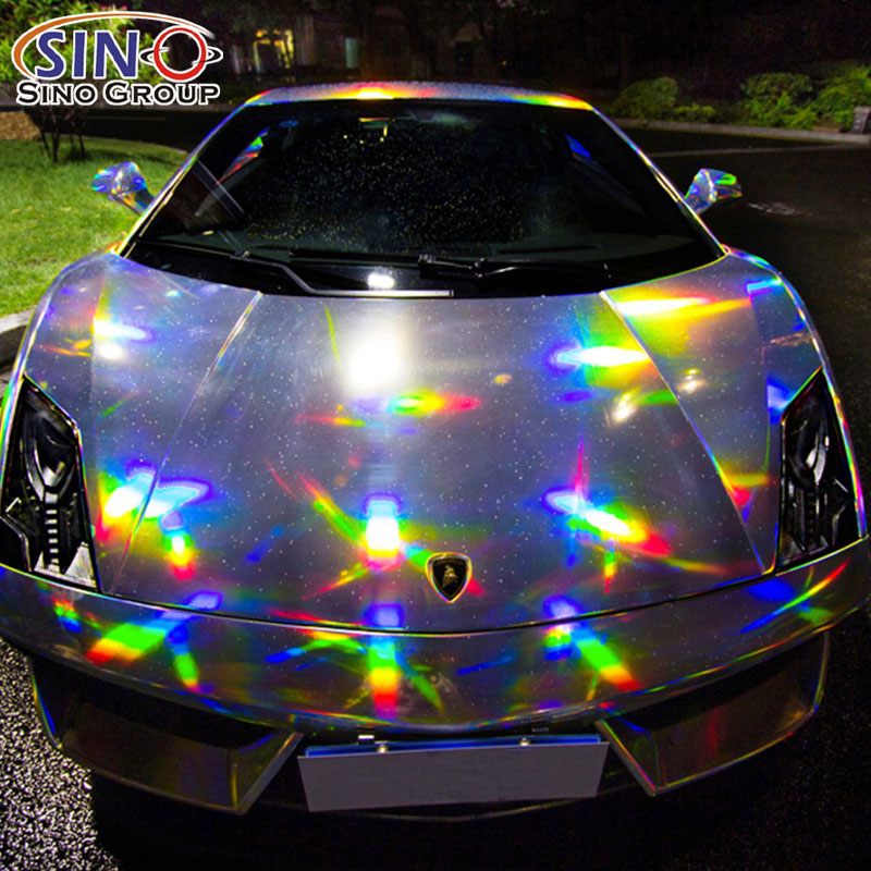 Black Car Iridescence Mirror Chrome Holographic Laser Vinyl Wrap